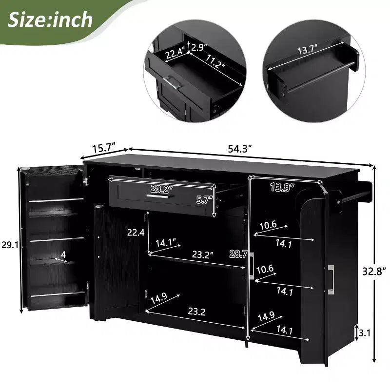 Madia Credenza con 4 Ante, Cassetto, Ripiani Regolabili e Portaspezie Laterali per Cucina e Sala da Pranzo