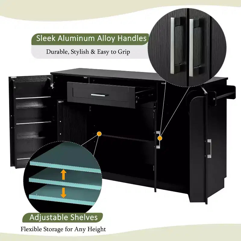 Madia Credenza con 4 Ante, Cassetto, Ripiani Regolabili e Portaspezie Laterali per Cucina e Sala da Pranzo