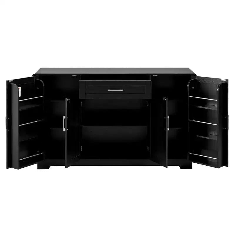 Madia Credenza con 4 Ante, Cassetto, Ripiani Regolabili e Portaspezie Laterali per Cucina e Sala da Pranzo