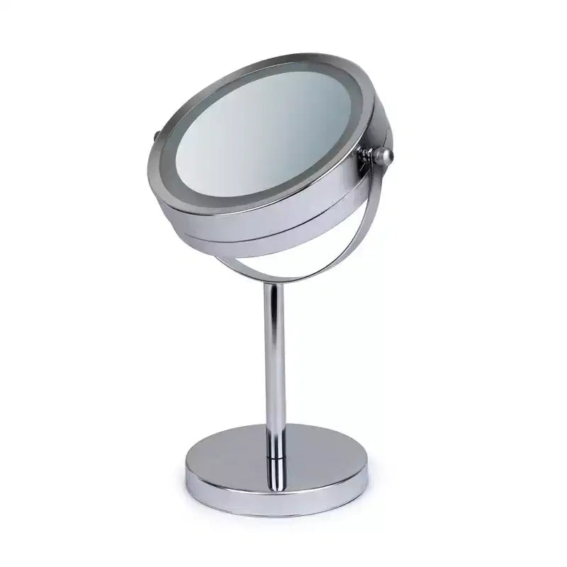 Specchio Ingranditore da Trucco con Luci LED, Ingrandimento 1x e 3x, Illuminazione a Doppia Faccia, Finitura Cromata, Funzionamento a Batteria, Diametro 14,6 cm