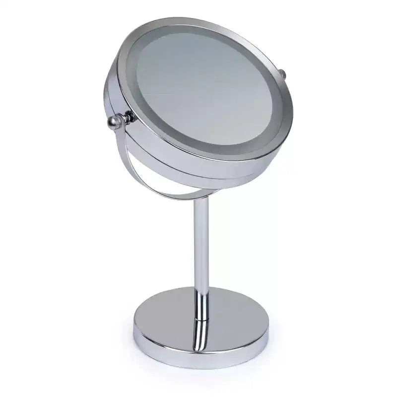 Specchio Ingranditore da Trucco con Luci LED, Ingrandimento 1x e 3x, Illuminazione a Doppia Faccia, Finitura Cromata, Funzionamento a Batteria, Diametro 14,6 cm