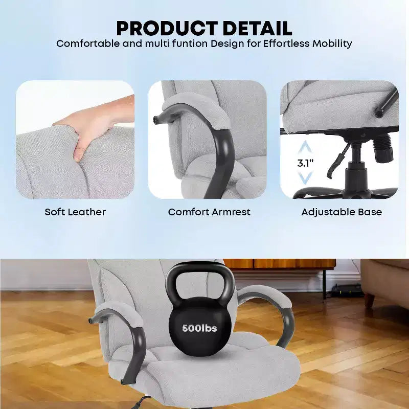 Sedia da ufficio a schienale alto per persone robuste e alte – Supporto lombare, altezza regolabile, girevole a 360°