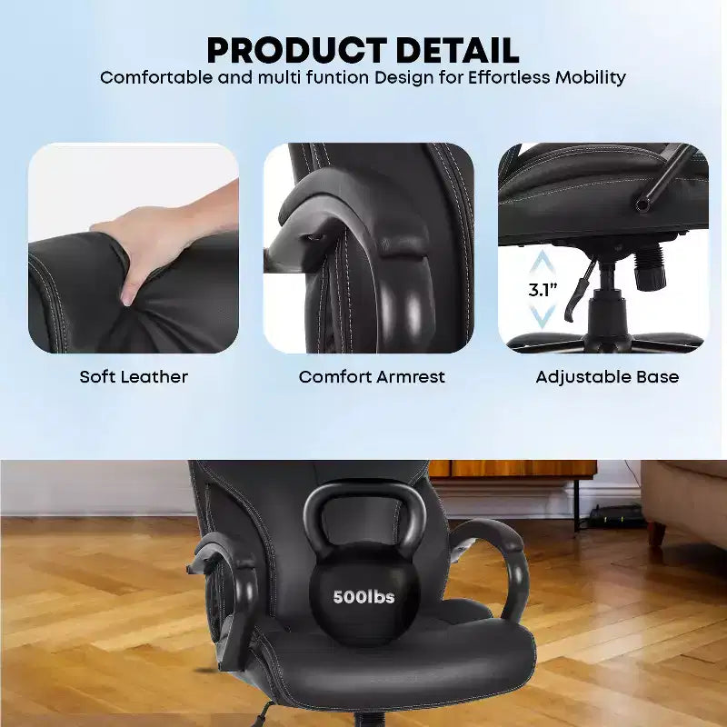 Sedia da ufficio a schienale alto per persone robuste e alte – Supporto lombare, altezza regolabile, girevole a 360°