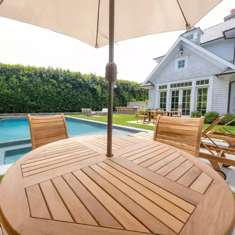 Tavolo da pranzo rotondo in teak per esterni da 47" - Beige