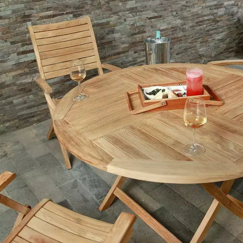 Tavolo da pranzo rotondo in teak per esterni da 47" - Beige