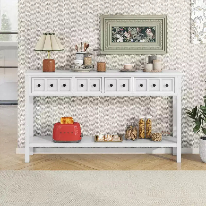Whisen Rustic Entryway Console Table with Drawers and Bottom Shelf